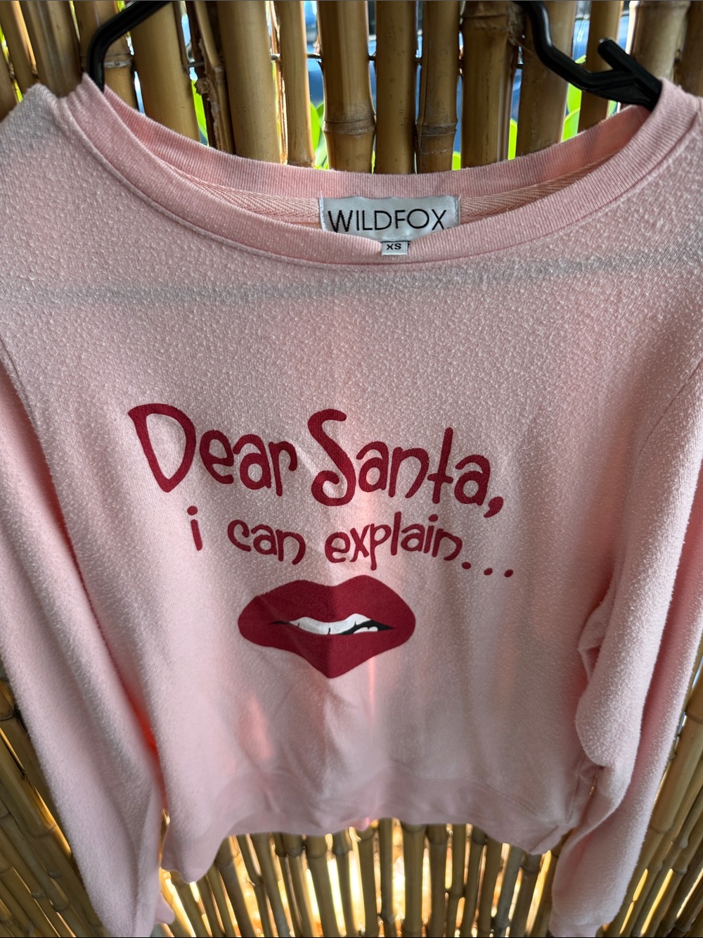 Wildfox Pink 'Dear Santa, I Can Explain' Graphic Top with Red Lip Print
